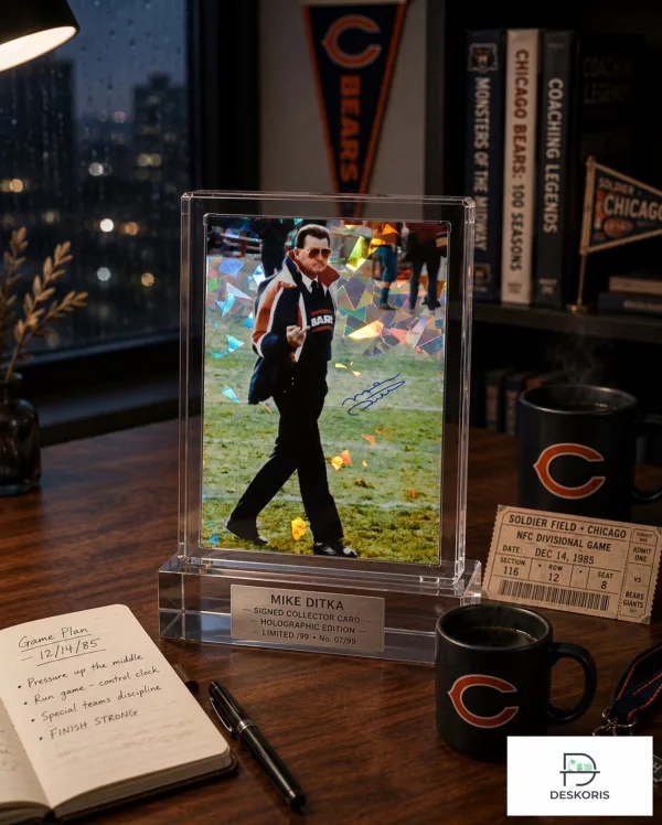Mike Ditka Signed Chicago Bears Middle Finger Hologram Card with Wood Stand 1 Mike Ditka Signed Chicago Bears Middle Finger Hologram Card with Wood Stand