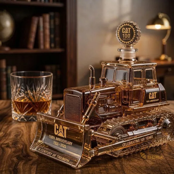 CAT Caterpillar 100th Anniversary Bulldozer Whiskey Decanter