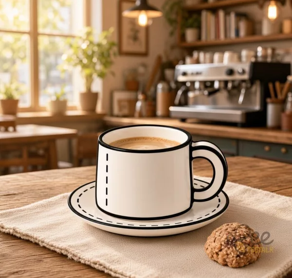 2D Comic Coffee Cup And Saucer Set Cartoon Hand Drawn Optical Illusion Drinkware Mug
