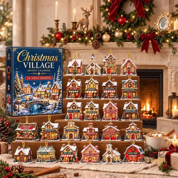 Christmas Village Advent Calendar 2026 24 Days Miniature House Tree Hanging