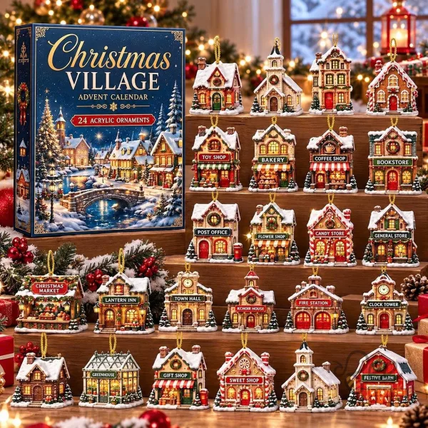 Christmas Village Advent Calendar 2026 24 Days Miniature House Tree Hanging