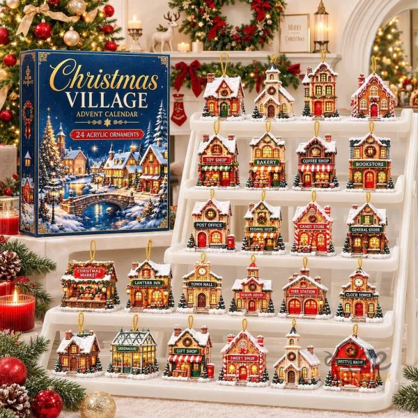 Christmas Village Advent Calendar 2026 24 Days Miniature House Tree Hanging