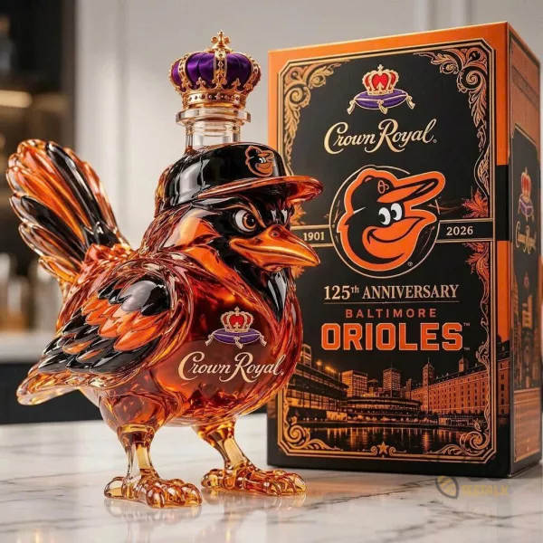 Crown Royal Baltimore Orioles Baseball Bird Whiskey Decanter Bottle