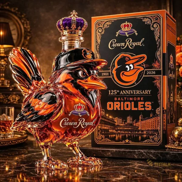 Crown Royal Baltimore Orioles Baseball Bird Whiskey Decanter Bottle