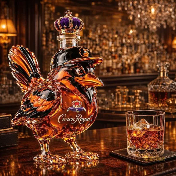 Crown Royal Baltimore Orioles Baseball Bird Whiskey Decanter Bottle