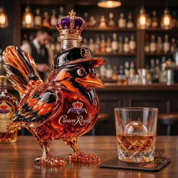 Crown Royal Baltimore Orioles Baseball Bird Whiskey Decanter Bottle