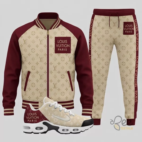 Red and Brown LV Paris Set of Jacket Pants And Sneakers