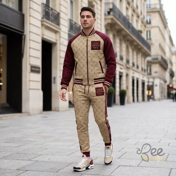 Red and Brown LV Paris Set of Jacket Pants And Sneakers