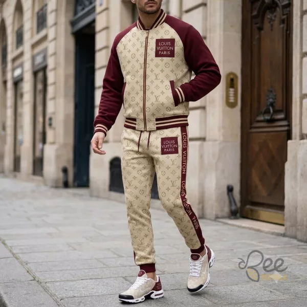 Red and Brown LV Paris Set of Jacket Pants And Sneakers
