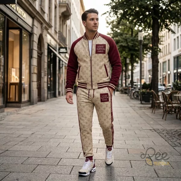 Red and Brown LV Paris Set of Jacket Pants And Sneakers
