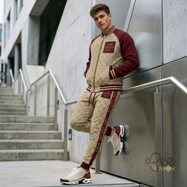 Red and Brown LV Paris Set of Jacket Pants And Sneakers