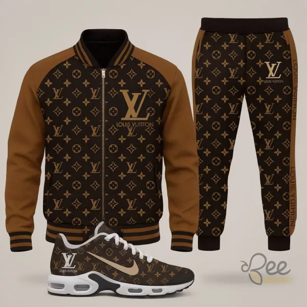 Light and Dark Brown LV Set of Jacket Sweatpants and Air Max Shoes