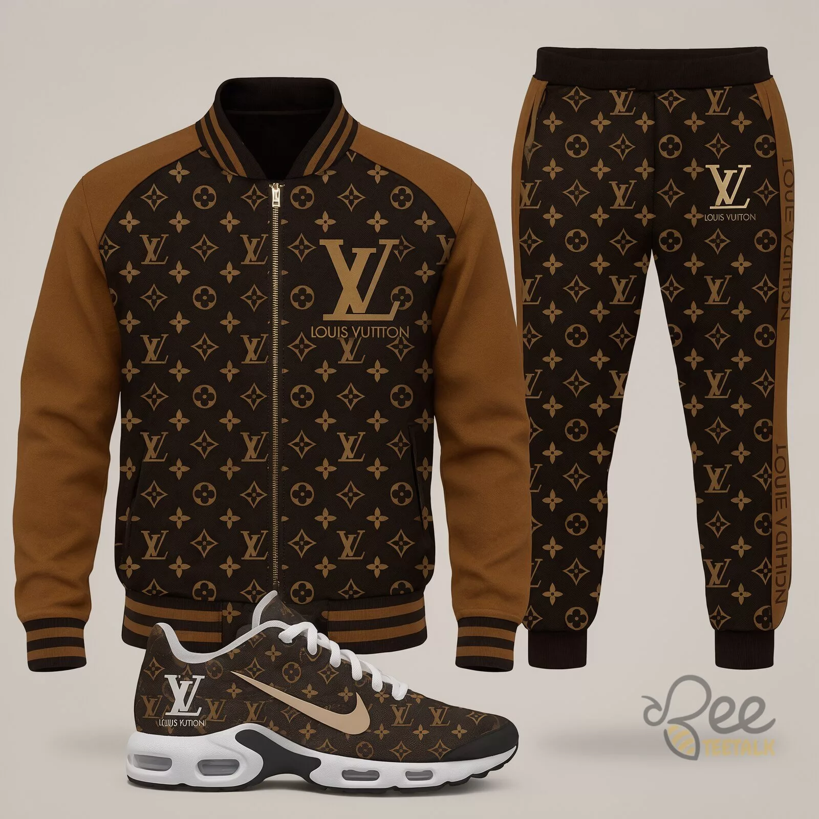 Light and dark brown lv set of jacket sweatpants and air max shoes Light and Dark Brown LV Set of Jacket Sweatpants and Air Max Shoes