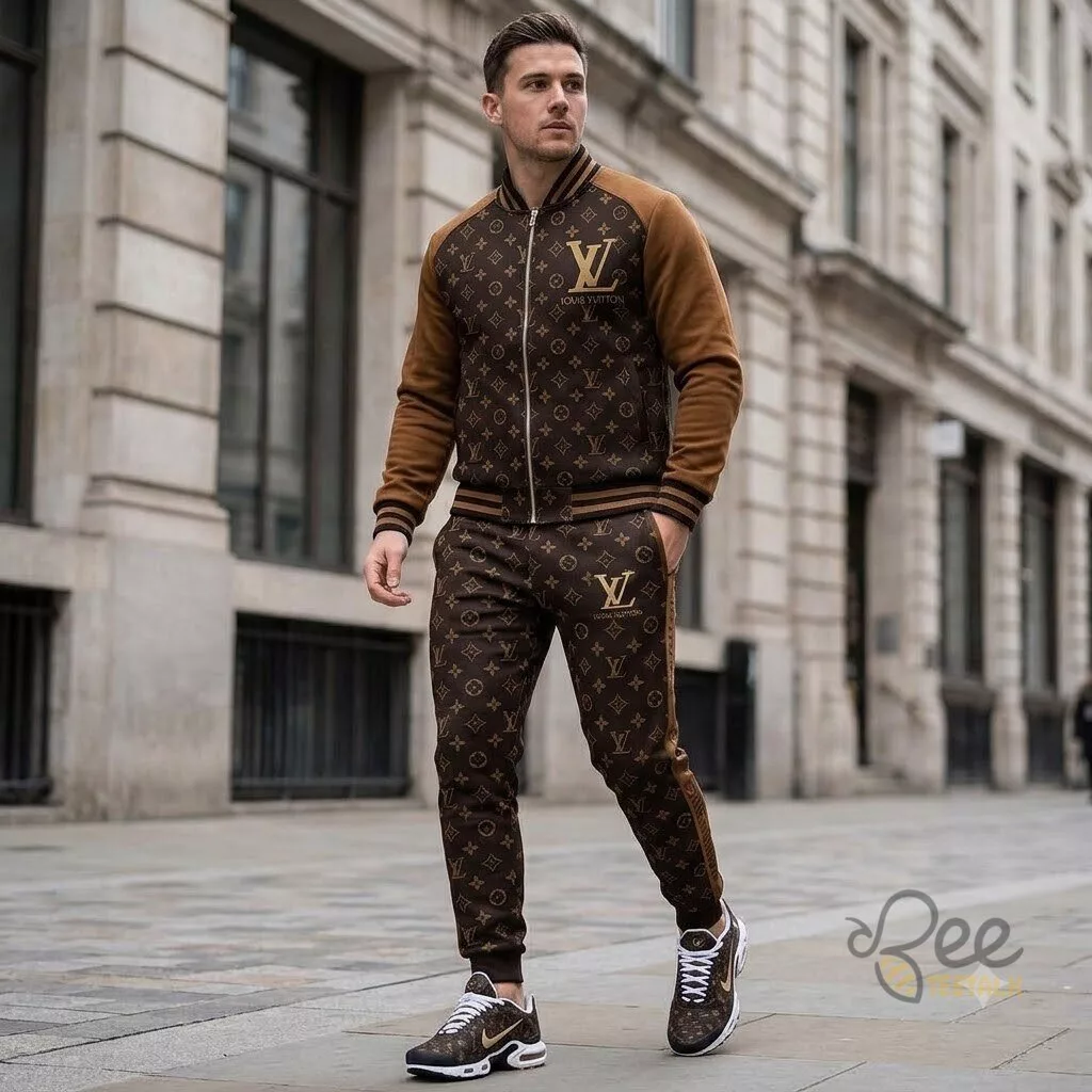 Light and dark brown lv set of jacket sweatpants and air max shoes Light and Dark Brown LV Set of Jacket Sweatpants and Air Max Shoes – image 2 of 3