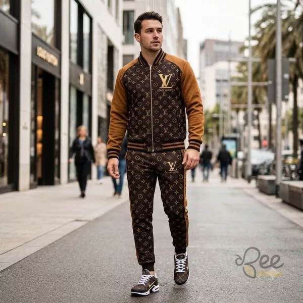 Light and Dark Brown LV Set of Jacket Sweatpants and Air Max Shoes 2 Light and Dark Brown LV Set of Jacket Sweatpants and Air Max Shoes