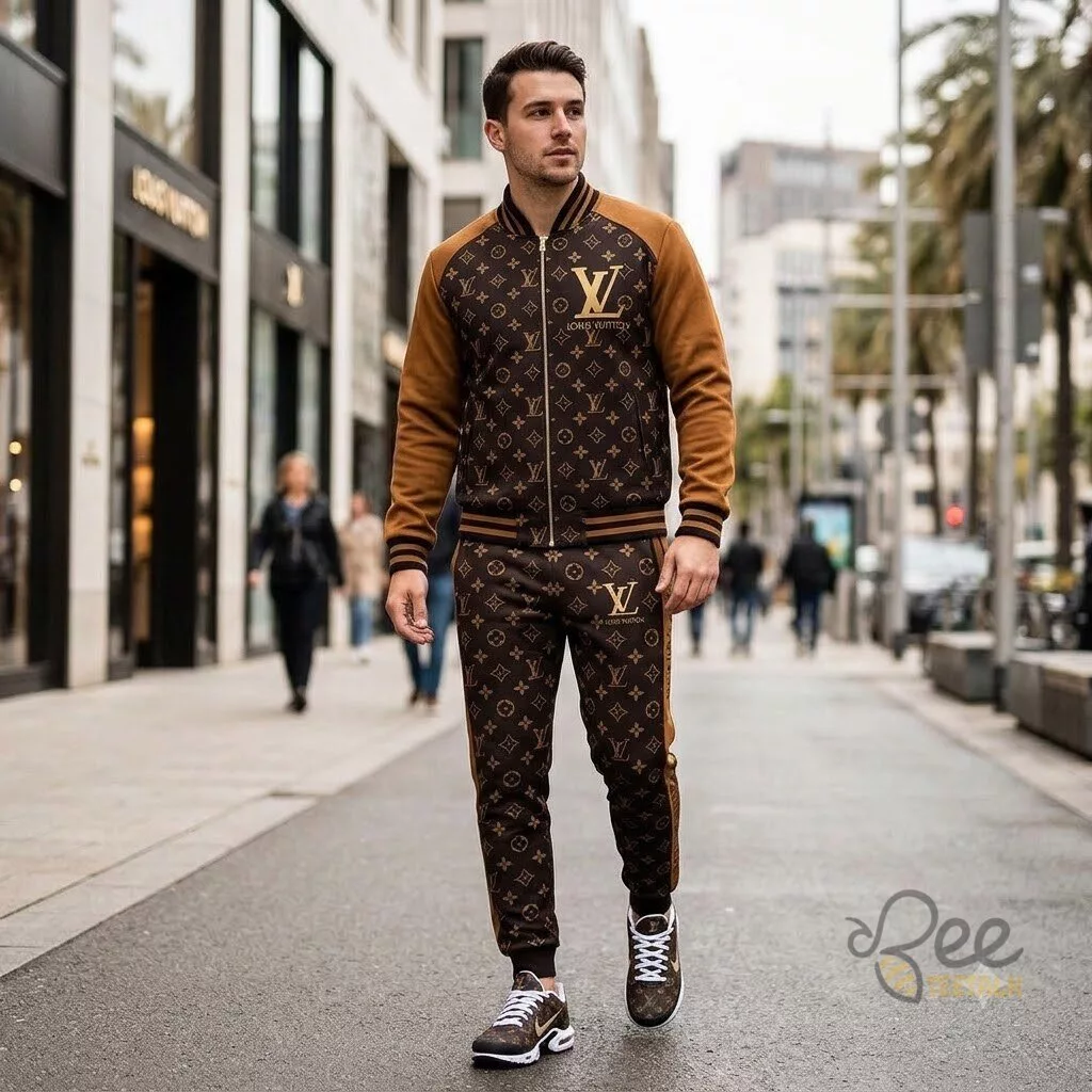 Light and dark brown lv set of jacket sweatpants and air max shoes Light and Dark Brown LV Set of Jacket Sweatpants and Air Max Shoes – image 3 of 3